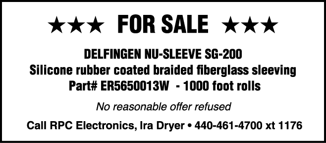 HHH FOR SALE HHH DELFINGEN NU SLEEVE SG 200 Silicone rubber coated braided fiberglass sleeving Part# ER5650013W 1000 ...