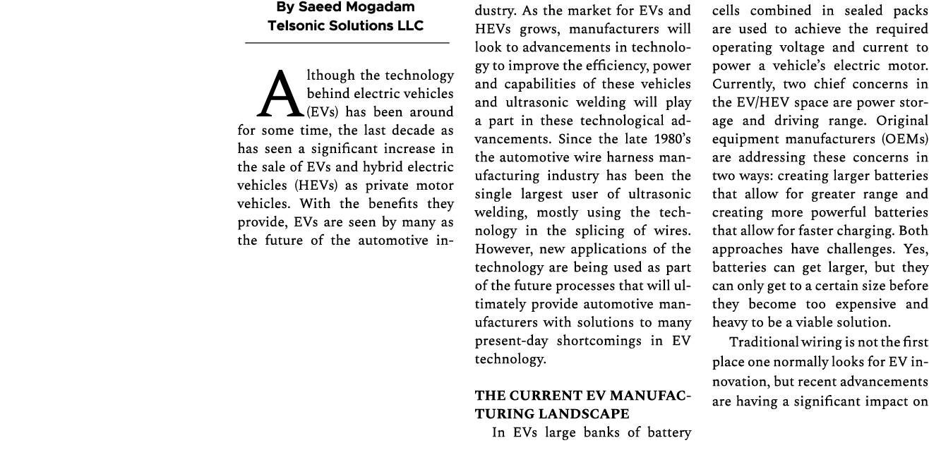  By Saeed Mogadam Telsonic Solutions LLC Although the technology behind electric vehicles (EVs) has been around for s...