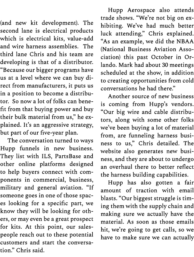 (and new kit development). The second lane is electrical products which is electrical kits, value add and wire harnes...