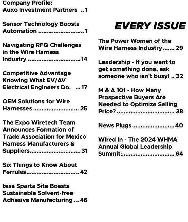 Company Profile: Auxo Investment Partners 1 Sensor Technology Boosts Automation 1 Navigating RFQ Challenges in the Wi...