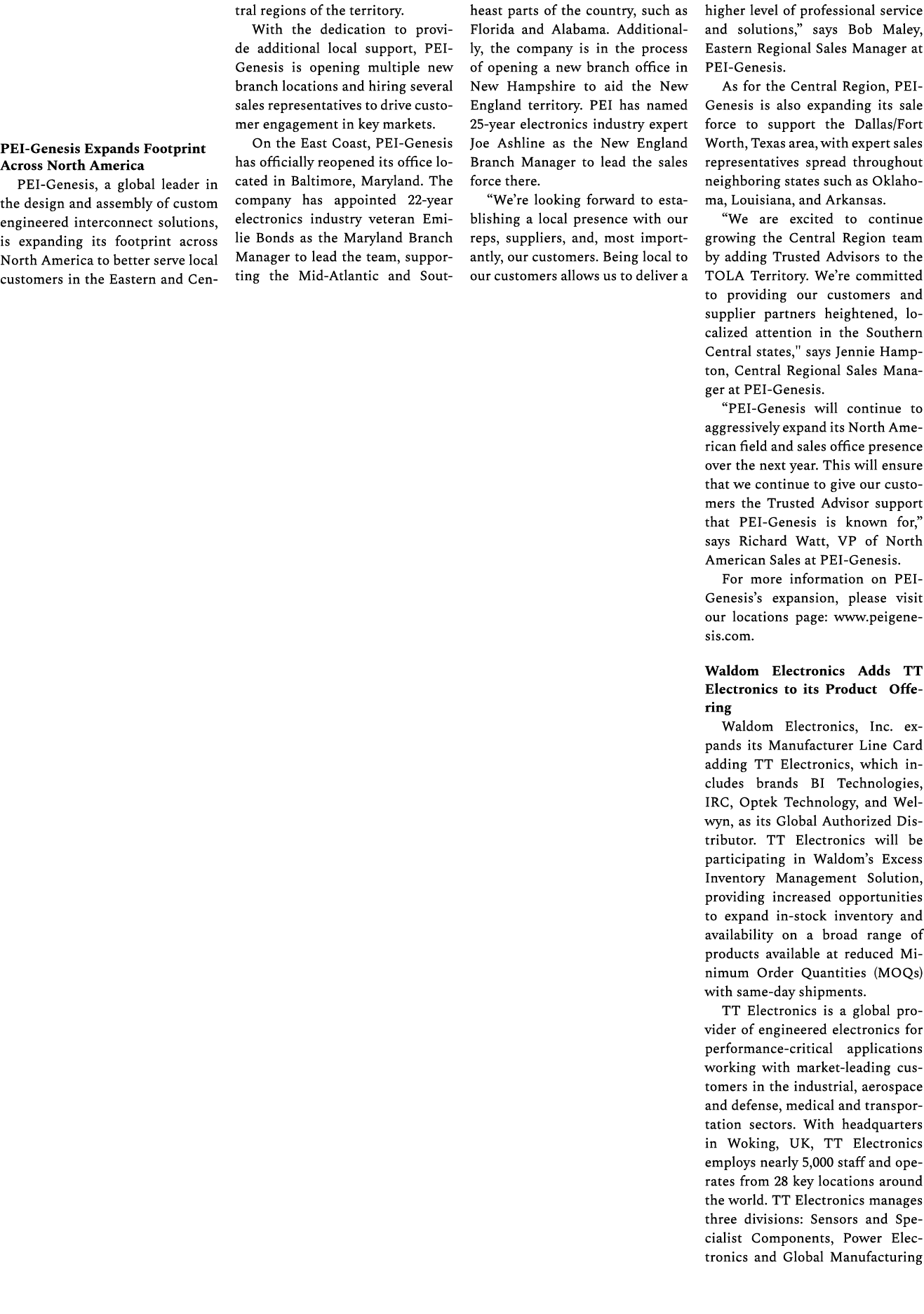 PEI Genesis Expands Footprint Across North America PEI Genesis, a global leader in the design and assembly of custom ...