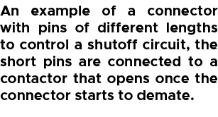 An example of a connector with pins of different lengths to control a shutoff circuit, the short pins are connected t...