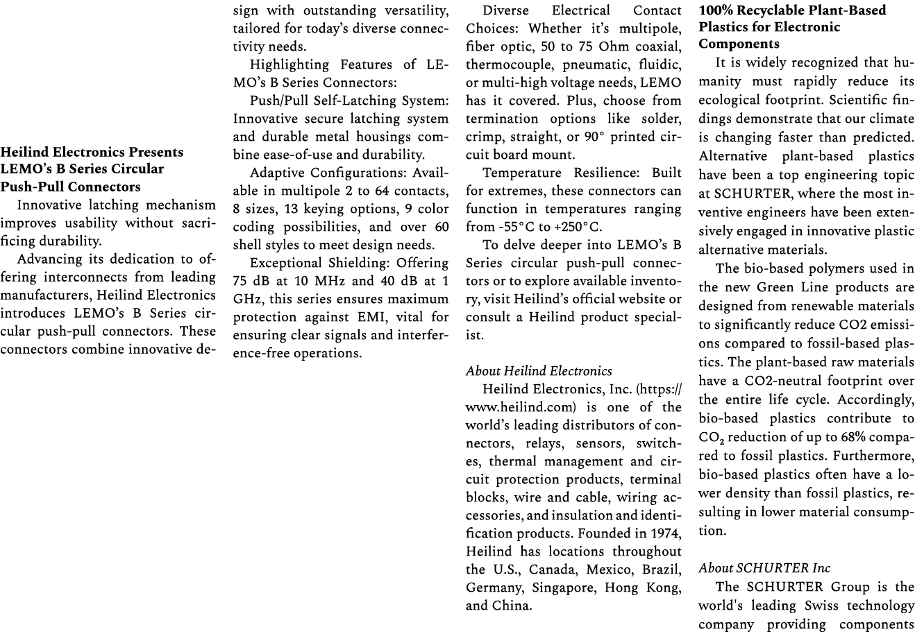 Heilind Electronics Presents LEMO’s B Series Circular Push Pull Connectors Innovative latching mechanism improves usa...