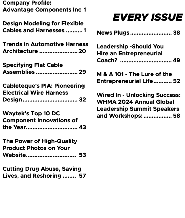 Company Profile: Advantage Components Inc 1 Design Modeling for Flexible Cables and Harnesses 1 Trends in Automotive ...