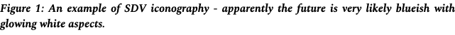Figure 1: An example of SDV iconography apparently the future is very likely blueish with glowing white aspects.