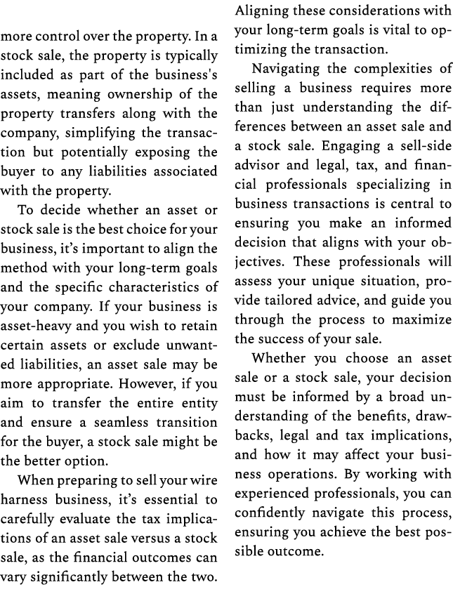more control over the property. In a stock sale, the property is typically included as part of the business's assets,...