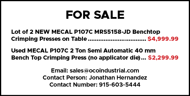 for sale Lot of 2 NEW MECAL P107C MRS5158 JD Benchtop Crimping Presses on Table $4,999.99 Used MECAL P107C 2 Ton Semi...