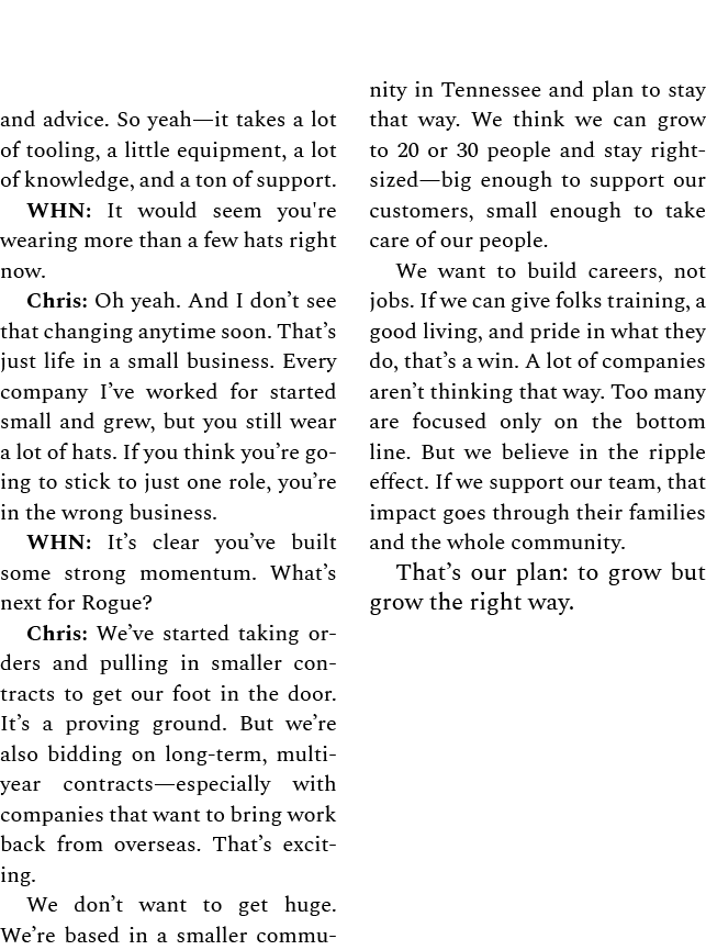 and advice. So yeah—it takes a lot of tooling, a little equipment, a lot of knowledge, and a ton of support. WHN: It ...