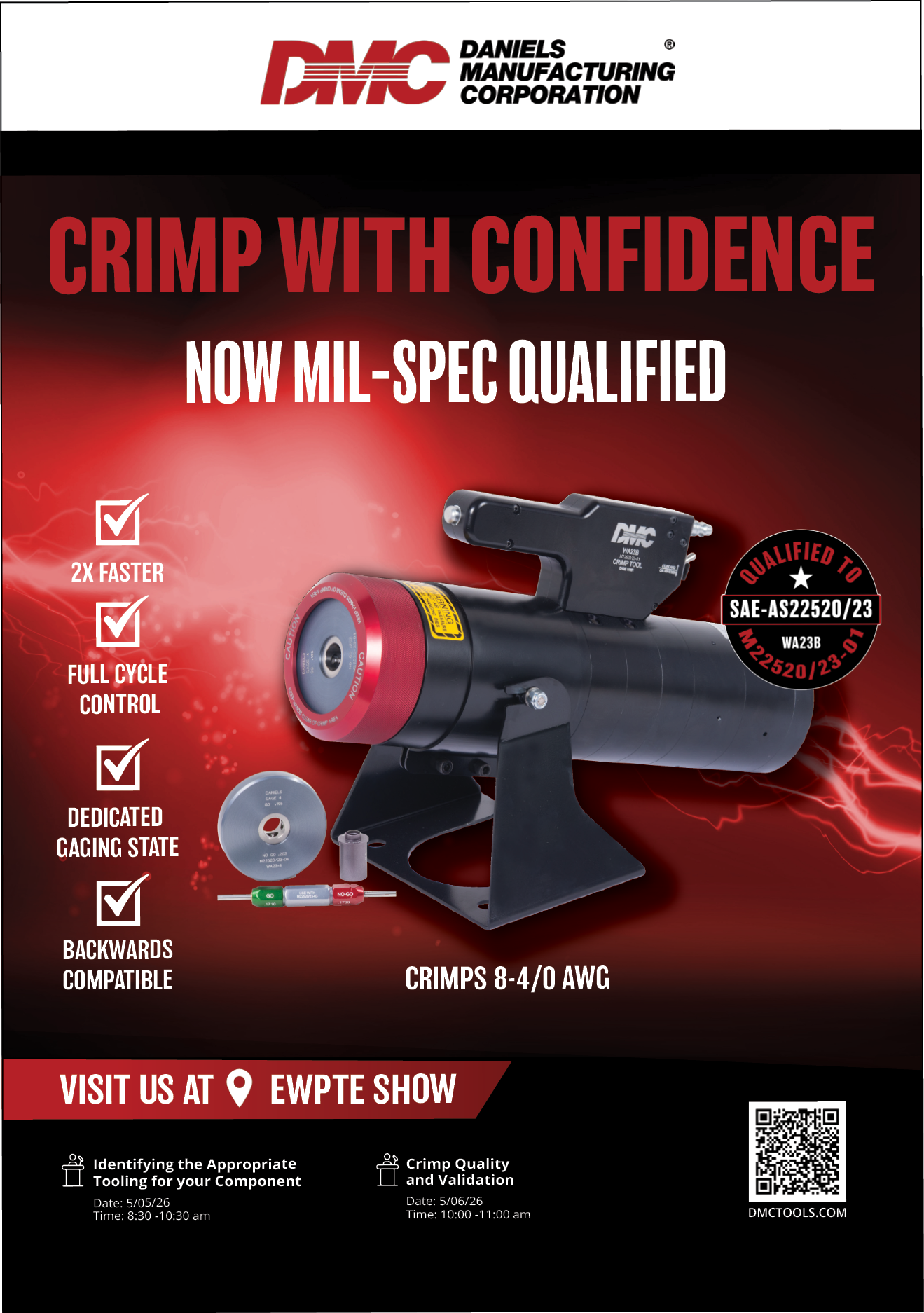 A red and black advertisement for a Crimp with Confidence tool. AI generated content