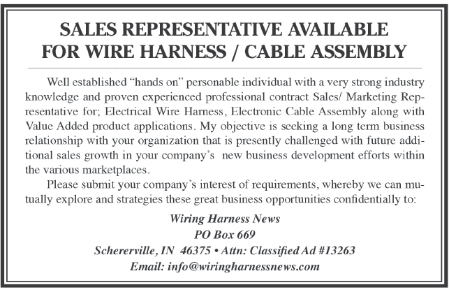 A flyer advertising sales representative for wire harness and cable assembly. AI generated content