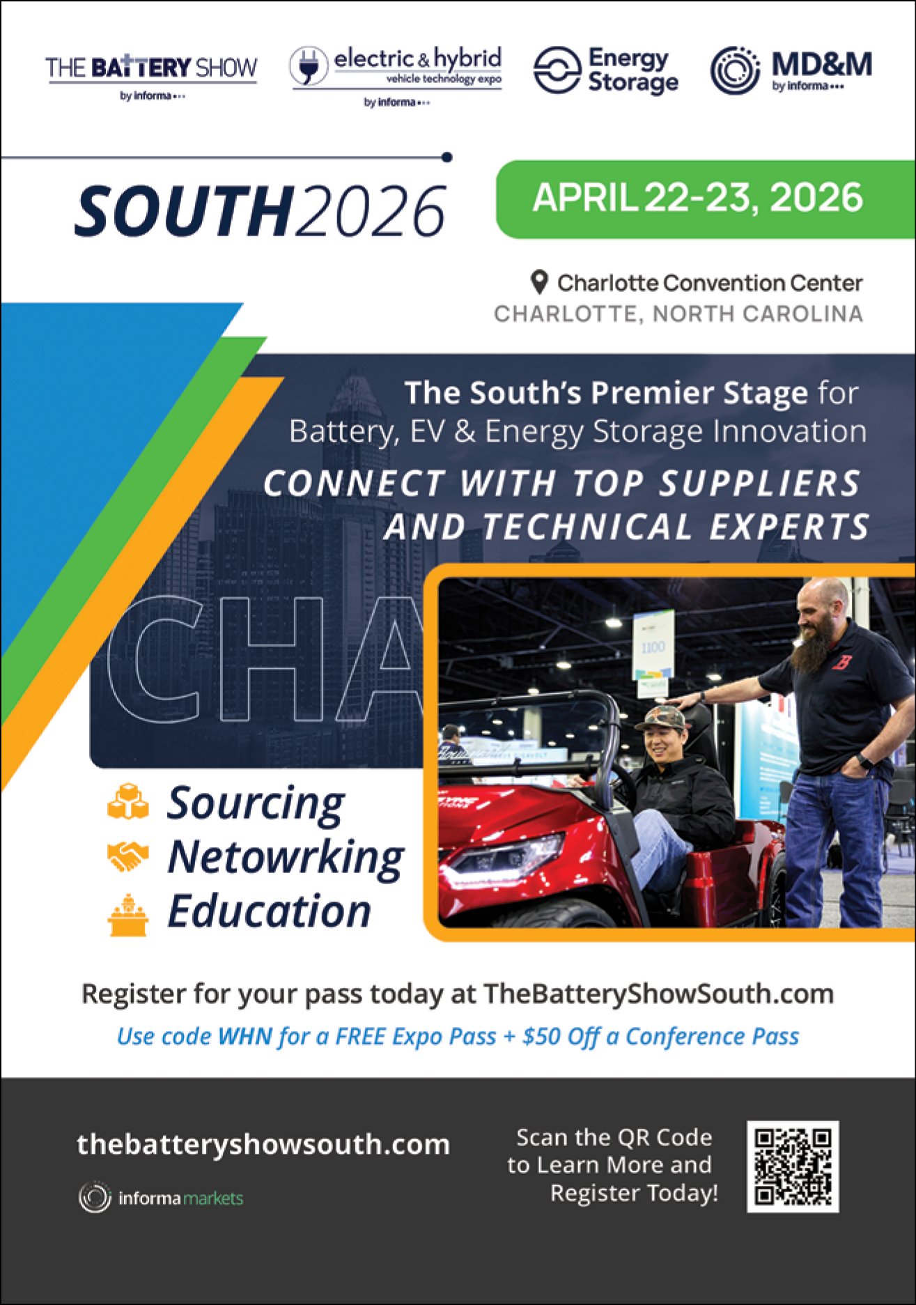 A flyer advertises a battery show in Charlotte, NC on April 23, 2026. AI generated content