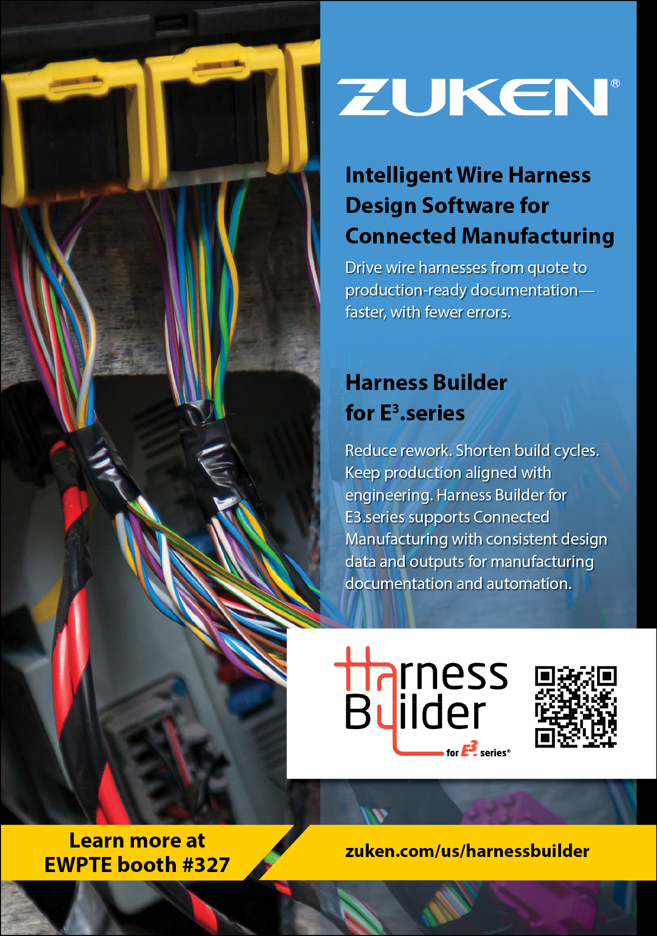 A flyer for Zuken Intelligent Wire Harness Design Software for Connected Manufacturing. AI generated content