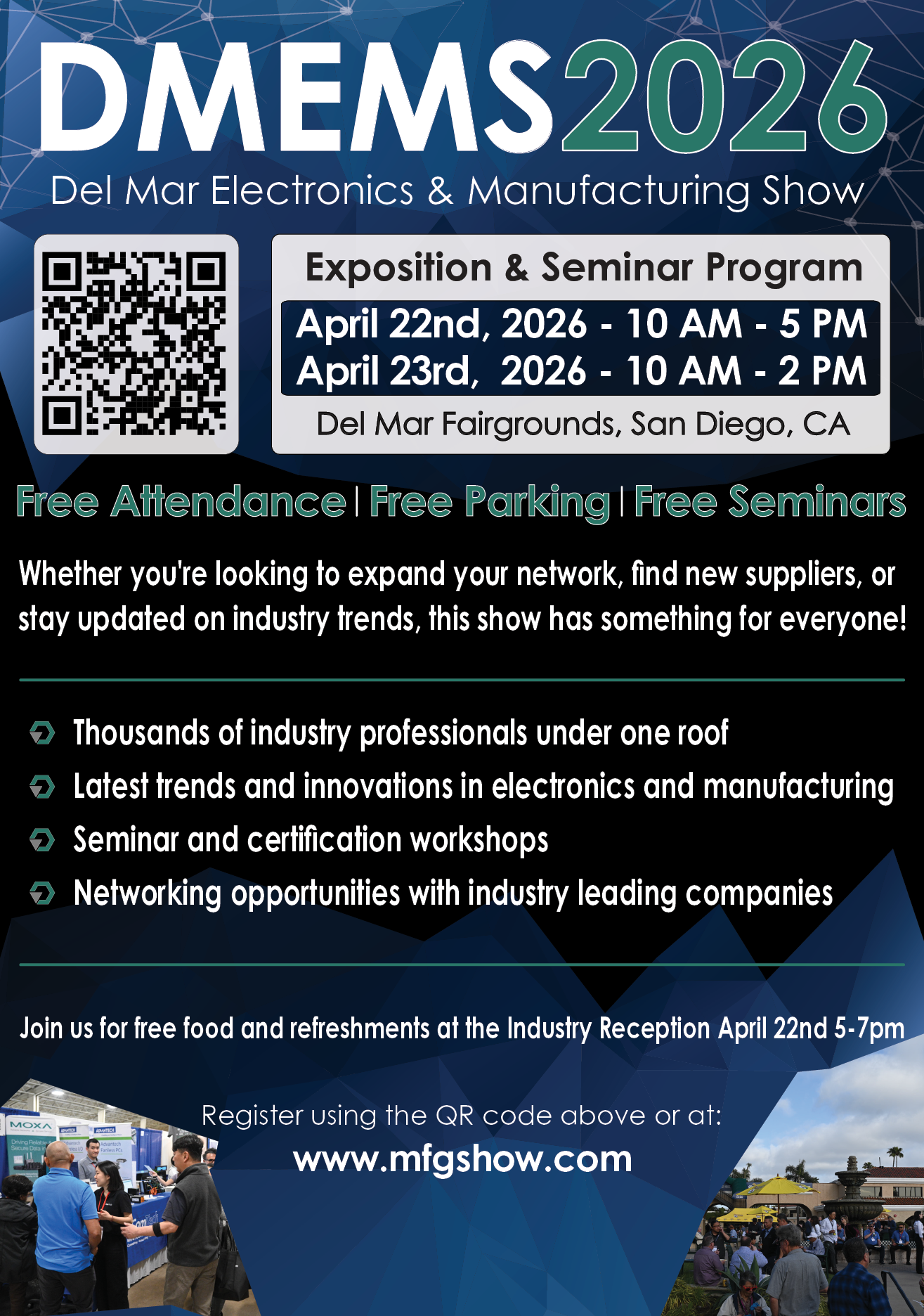 A flyer advertises a free event on April 29th, 2026, featuring a seminar and a QR code for registration. AI generated content