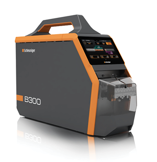 A large gray and orange machine with a screen on the front. AI generated content