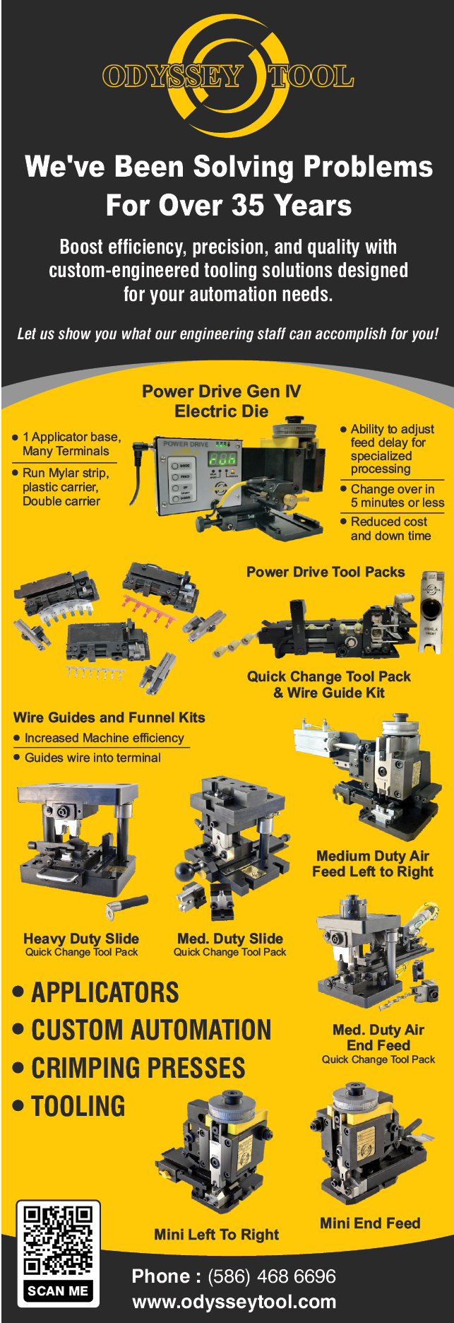 A yellow and black flyer advertising a company that specializes in custom automation solutions. Description generated by AI