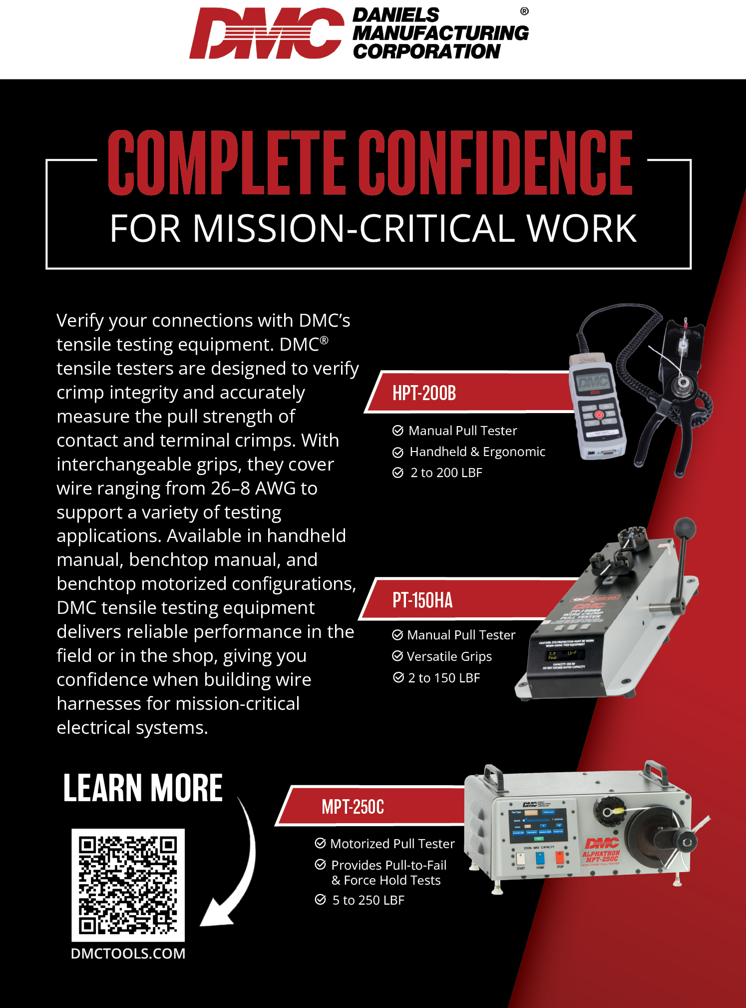A flyer for DMC Corporation with a picture of a drill. Description generated by AI