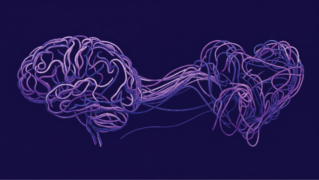 Two purple brains with wires. Description generated by AI