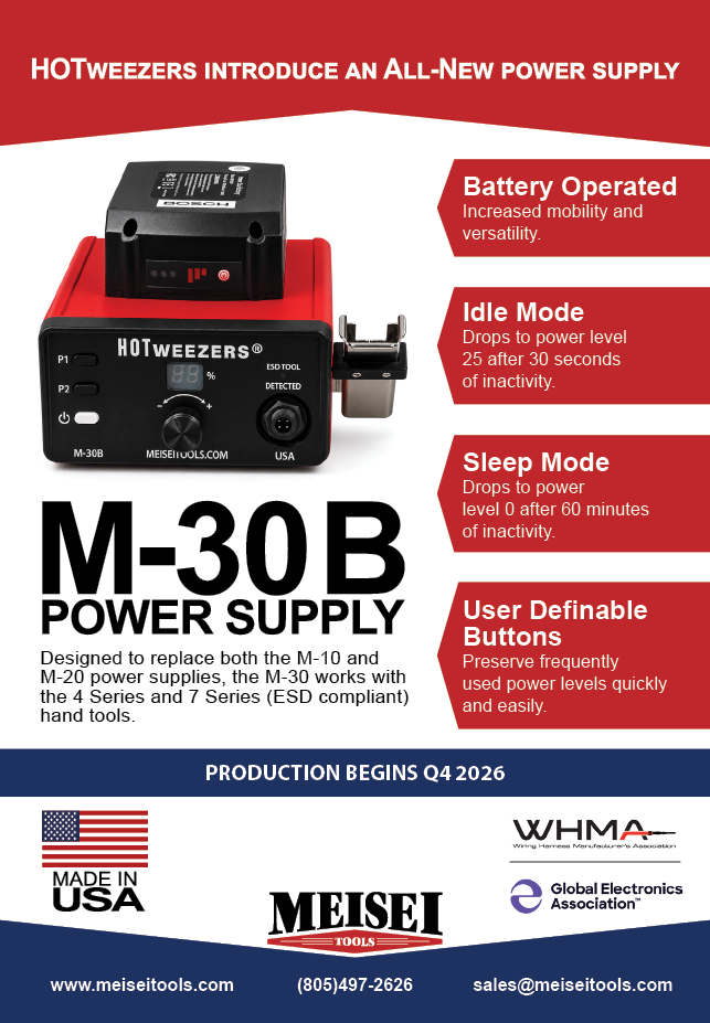 A red and black advertisement for a M-30B power supply. Description generated by AI