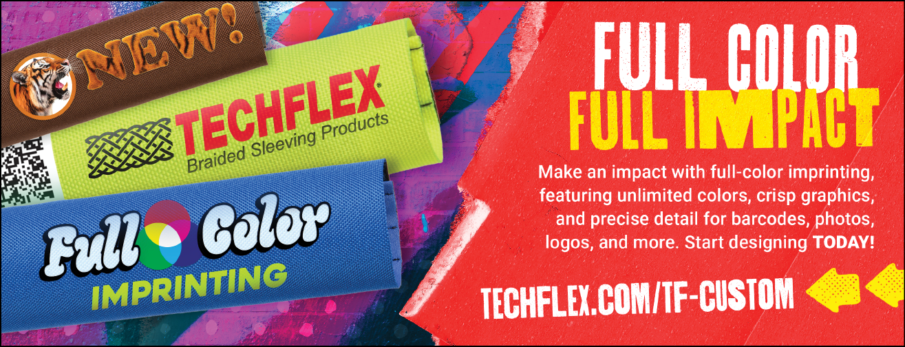 A colorful advertisement for a company called Techflex. Description generated by AI