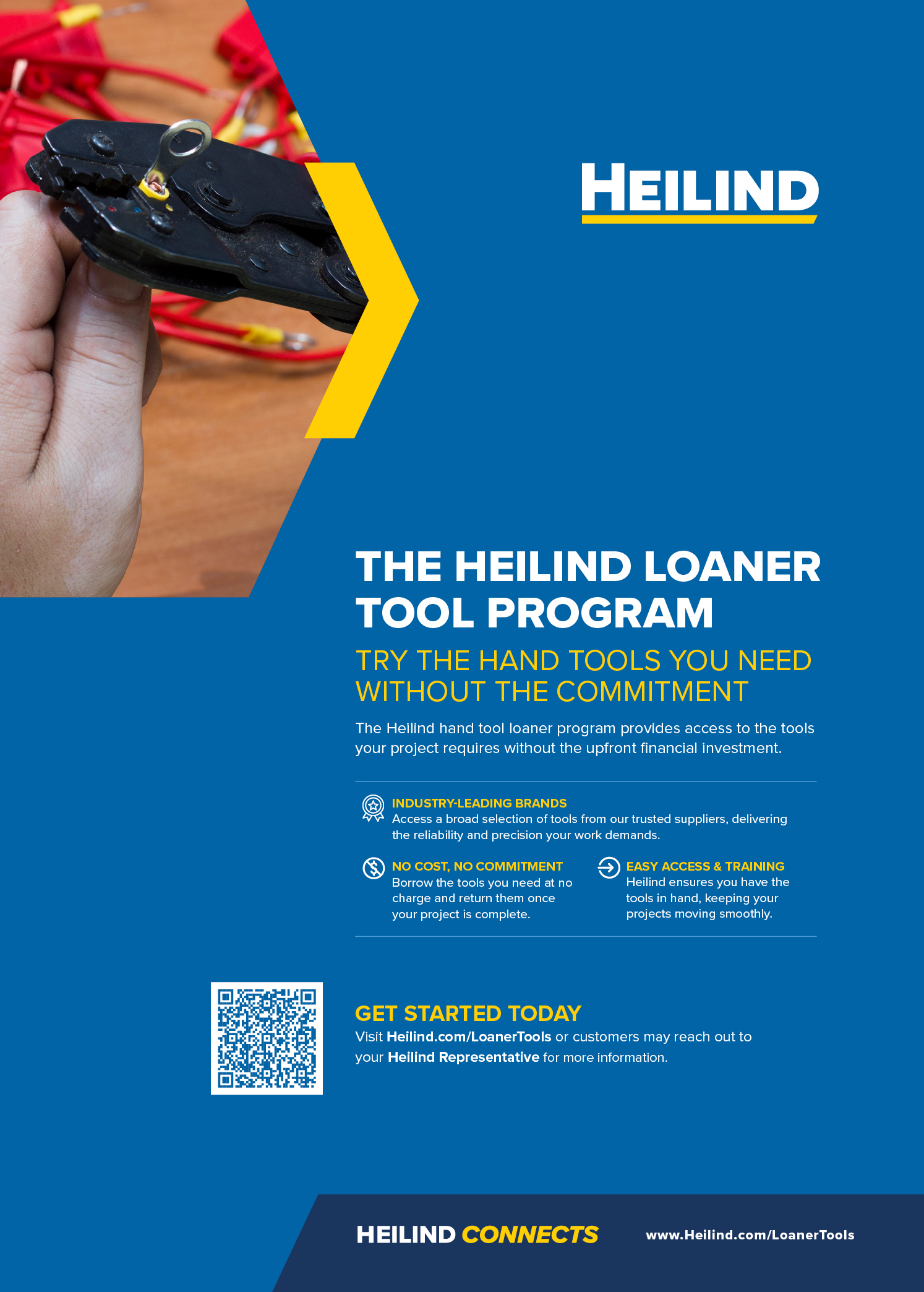 A blue and yellow advertisement for a tool program. Description generated by AI