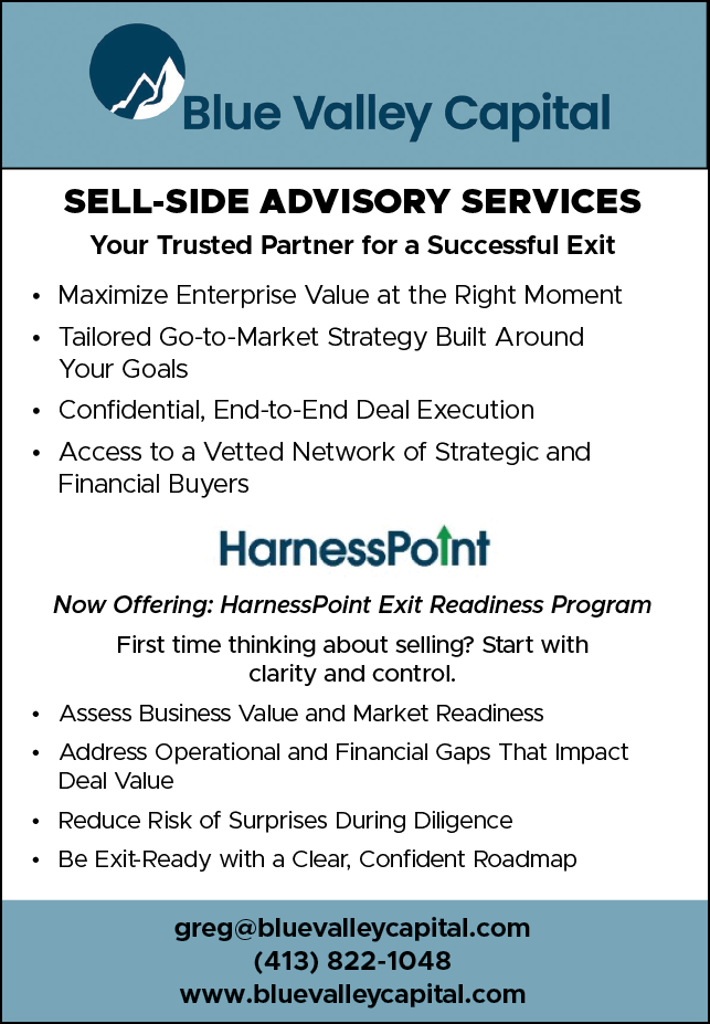 A flyer for Blue Valley Capital. Description generated by AI