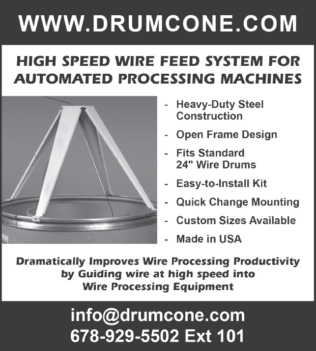 A sign advertising a high speed wire feed system for automatic processing machines. Description generated by AI