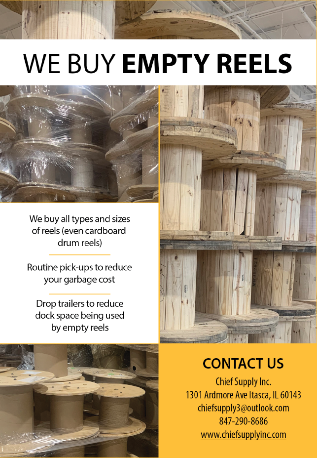 A stack of empty reels. Description generated by AI