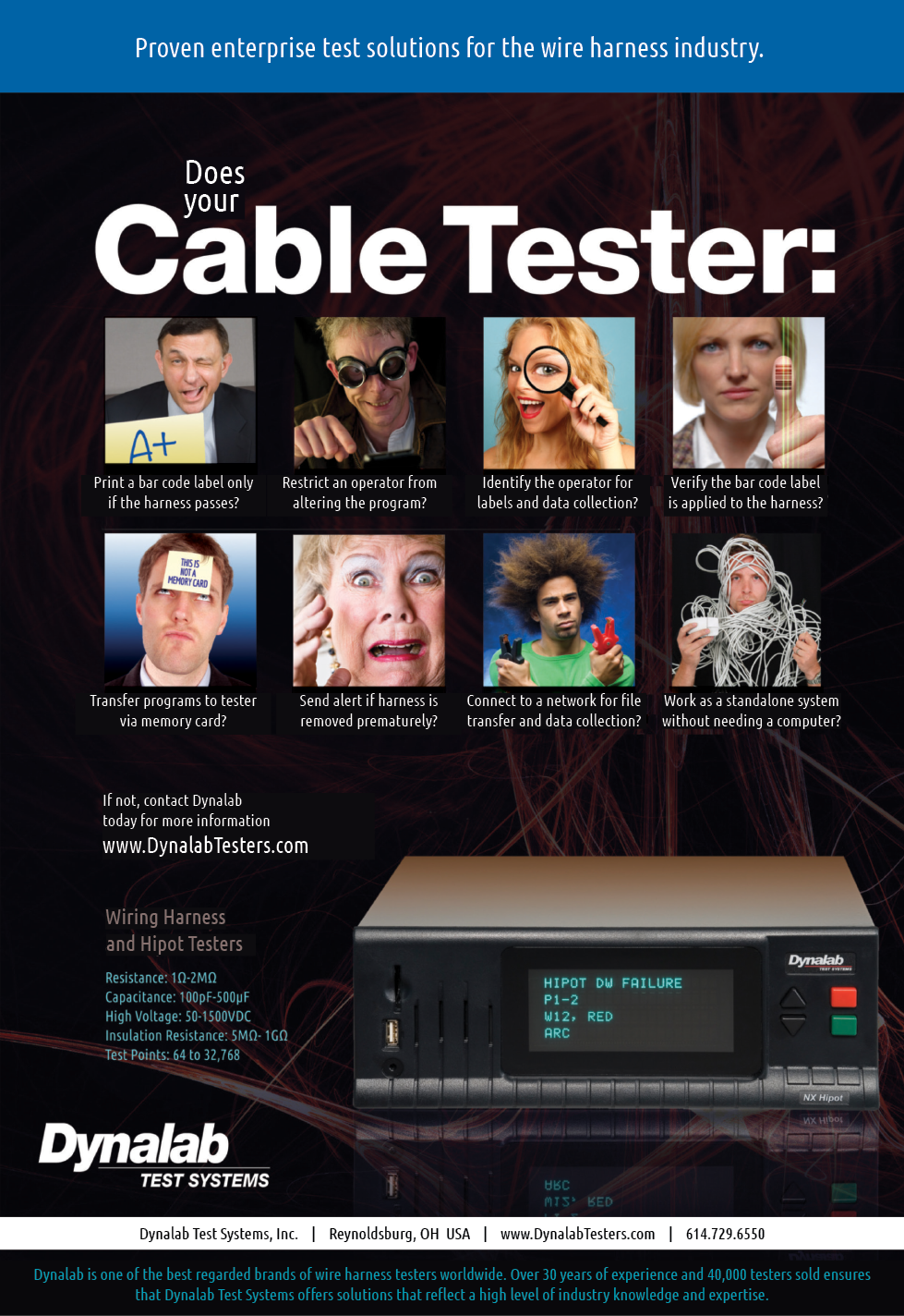 A poster advertising a cable tester. Description generated by AI