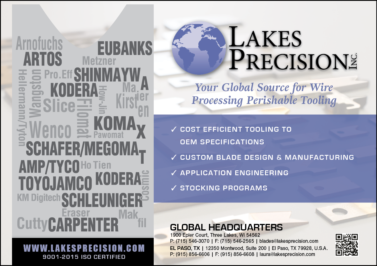 A brochure for Lake Precision with a picture of a globe on it. Description generated by AI